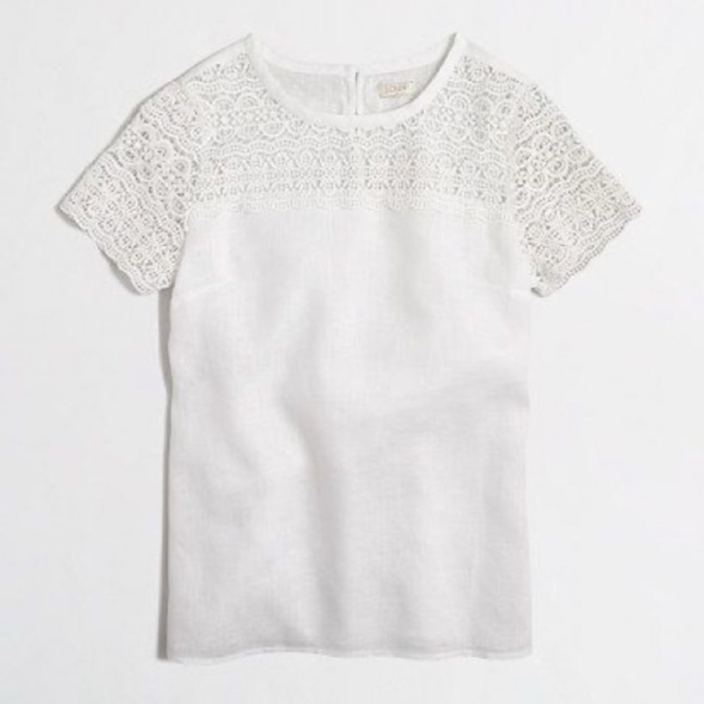 J. CREW White Crochet 100% Linen Top Size 0